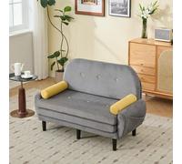 Sofá cama de 2 plazas con función de sueño, cama de invitados, sofá pequeño de pana con respaldo ajustable y reposacabezas redondo, para apartamentos, salón (gris)