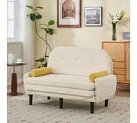 Sofá cama de 2 plazas con función de sueño, cama de invitados, sofá pequeño de pana con respaldo ajustable y reposacabezas redondo para apartamentos, salón (marfil)