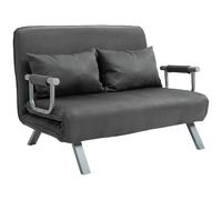 Sofá Cama de 2 Plazas con Respaldo Ajustable en 5 Posiciones Tapizado con Tacto de Ante y Cojines 111x80x78 cm Gris Gray