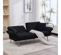 Sofá cama de 2 plazas con respaldo ajustable, moderno sofá tapizado con patas doradas, conectores USB, soporte para teléfono móvil, sofá plegable multifuncional para sala de estar espacios pequeños