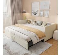 Sofá cama de 2 plazas, con somier de láminas, extensible, plegable, función de dormir, sofá convertible 2 en 1 de terciopelo moderno para dormitorio, salón, 90/180 x 200 cm (Beige)