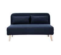Sofá cama de 2 plazas convertible en tela azul oscuro y madera clara AMIKO