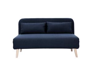 Sofá cama de 2 plazas convertible en tela azul oscuro y madera clara AMIKO
