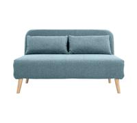 Sofá cama de 2 plazas convertible en tela verde gris y madera clara AMIKO