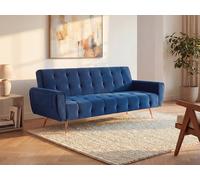 Vente-unique-Sofá Cama de 3 plazas de Terciopelo POLANI - Azul Noche