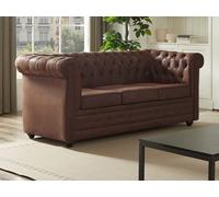 Sofá cama de 3 plazas en microfibra con aspecto de cuero envejecido CHESTERFIELD