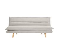 Sofá cama de 3 plazas en tejido chenilla texturado beige y madera clara BINGO