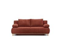 Sofá cama de 3 plazas MIKA - Terciopelo acanalado Terracota - Baúl de almacenamiento - L 192 x H 84 x P 93 cm