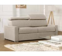 Sofá cama de 4 plazas de tela de apertura rápida VIZIR - Beige - Somier de láminas de 160 cm - Colchón de 22 cm con memoria de forma