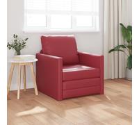 Sofá cama de color burdeos con reposabrazos geométricos, marco de madera estable y elegante piel sintética para una comodidad moderna y un diseño elegante.