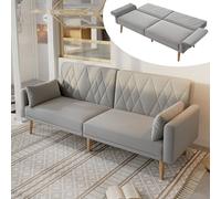 Sofá cama de dos plazas, sofá cama con función de dormir, sofá cama de terciopelo, 3 ángulos ajustables, ideal para salón, dormitorio, cine en casa, habitación de invitados (gris)