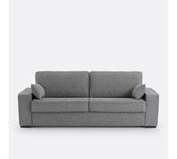 Sofá cama de tela con textura y moteada, con espuma HR premium, Cecilia. Talla 4 plazas. Color gris claro