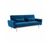 sweeek-Sofá Cama de Terciopelo, 3 plazas Azul - 85x206.5x84 cm