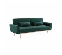 Sofá cama de terciopelo, 3 plazas verde ingles - 206.5x84x85 cm