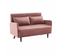 Sofá cama de terciopelo con patas de madera, 2 plazas rosa viejo - 131x75x81 cm
