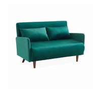 Sofá cama de terciopelo con patas de madera, 2 plazas verde - 131x75x81 cm