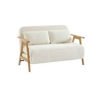 Sofá cama en borreguito y madera, 2 plazas crema - 133x81x84 cm