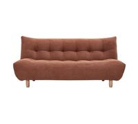 Sofá cama escandinavo de 3 plazas en tela chenilla tierra quemada y madera clara YUMI