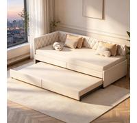 Sofá cama esquinero de 90 x 200 cm, sofá cama extensible, sofá plegable con somier, sofá cama con función de dormir, sofá cama extensible, cama de invitados, tela de terciopelo, beige (sin colchón)