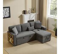 Sofá Cama Esquinero en L de Tela Oxford, Convertible y Extensible con Arcón y Estantería Integrada, Sofá Chaise Longue, para Salón y Apartamento, Gris Oscuro, 215x131x85cm