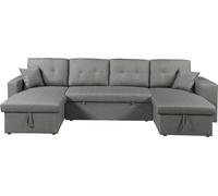Sofá cama esquinero panorámico "axel" de tela - 4 plazas - gris