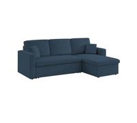 Sofá cama esquinero reversible con espacio de almacenamiento, 3 plazas, ida pana, azul, 220x146x83 cm