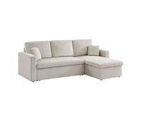 Sofá cama esquinero reversible con espacio de almacenamiento, 3 plazas, ida pana, gris beige, 220x146x83 cm
