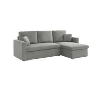 Sofá cama esquinero reversible con espacio de almacenamiento, 3 plazas, ida pana, gris claro, 220x146x83 cm