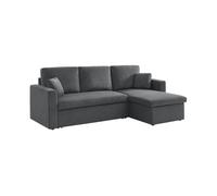 Sofá cama esquinero reversible con espacio de almacenamiento, 3 plazas, ida pana, gris oscuro, 220x146x83 cm