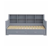 Sofá cama extensible 90/180x190 cm - con armario de almacenamiento, 2 cajones y somier, multifuncional - gris