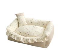 Sofá cama extraíble para mascotas con tela de gasa arrugada, almohada pequeña, cama para gatos de otoño e invierno, camas de dios, beige, 3 tamaños para mascotas de hasta 15 kg (L)