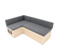 Sofá/Cama Furgoneta-Camper en L | 1800x1200mm (Cama armada) | Madera Abedul | Cojines 8cm grosor + Fundas lavables INCLUÍDOS | Diseño extensible | Almacenamiento bajo banco y 2 redes | Kit de fijación