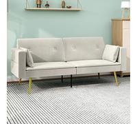 Sofá cama HOMCOM con respaldo ajustable, bolsillo lateral, tapizado, serie 2, con almohadas para sala de estar y dormitorio, color beige.