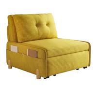 Sofa Cama Individual Plegable 1 Plazas Multifuncional Sofá Convertible 3 en 1 con Cojín y Bolsillo Lateral, Butacas Reclinables para Sala de Estar, Oficina(Yellow,30.7in/78cm)