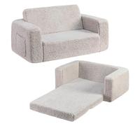 Sofá cama infantil BEJOY, extra ancho 2 en 1, sofá suave con sherpa para niños, convertible de cama infantil a tumbona para niñas y niños, gris claro