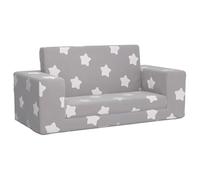 Sofá cama infantil de 2 plazas en gris claro con estrellas, felpa suave (100% poliéster), cómodo mueble para bebés y niños pequeños para sueños dulces