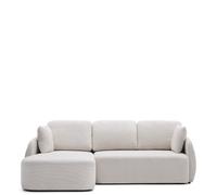 Sofá cama Laira de 3 plazas en chenilla con chaise longue izquierda, color crudo, 246 cm, certificación FSC Mix.