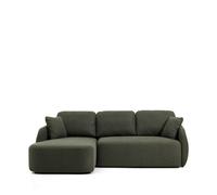 Sofá cama Laira de 3 plazas en chenilla verde oscuro con chaise longue izquierda de 246 cm. Certificación FSC Mix.