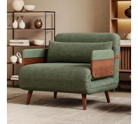Sofá cama moderno de mediados de siglo, sillón convertible de terciopelo verde con brazos y patas de madera maciza para sala de estar y dormitorio