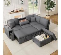 Sofá cama modular en forma de L con función de dormir, sofá cama con espacio de almacenamiento, mesa de centro plegable, conexión USB/Type-C, luz de lectura y 2 almohadas, para salón, habitación de