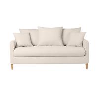 Sofá cama nórdico 3 plazas de tela efecto aterciopelado beige y madera clara LOUISE