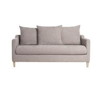 Sofá cama nórdico 3 plazas de tela efecto aterciopelado topo y madera clara LOUISE