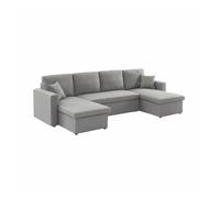 Sweeek Sofá cama panorámico de 4 plazas en tela gris claro