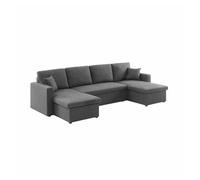Sofá cama panorámico en tela, 4 plazas gris oscuro - 288x146x86 cm