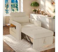 Sofá cama pequeño 3 en 1, sillón cama con función de cama, sofá cama individual con respaldo ajustable, sofá cama extensible con bandeja plegable, cojín y bolsillo lateral, chenilla, beige