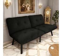 Sofá cama plegable de 2 plazas, color negro, futón con función de sueño, cama de invitados que ahorra espacio, diseño moderno (negro + espuma + hierro + metal + terciopelo + espuma)