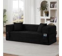 Sofá Cama Plegable de Pana, Sofá Convertible Moderno con Diseño Cuadrado Clásico y Estructura de Doble Capa, Mueble de Salón Multifuncional Convertible en Cama para Apartamento y Oficina (Negro)