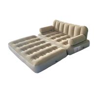 Sofá cama plegable inflable, sillón de terciopelo de PVC con bomba de aire, color caqui, plegable de 100 x 150 x 90 cm, ampliado 190 x 150 x 65 cm, capacidad de 300 kg, válvula a prueba de fugas para