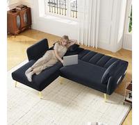 Sofá Cama Plegable L-con Forma de L de Terciopelo, Multifuncional con Almacenaje y Respaldo Ajustable, Sofá para Sala, Dormitorio y Cine en Casa, Negro, 191.5x130x80cm