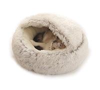 Sofá cama redondo 2 en 1 de felpa para mascotas, gatos, perros, invierno, cálido, nido para dormir, lindo, esponjoso, suave, parte inferior antideslizante para niños pequeños